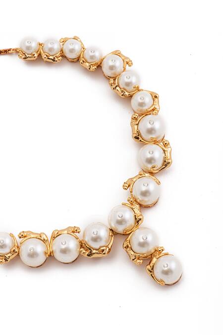 Shop_Opalina Soulful Jewellery_White 22k Gold Plated Carved Panther Necklace _Online_at_Aza_Fashions