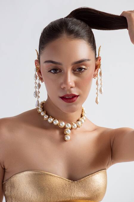 Opalina Soulful Jewellery_White 22k Gold Plated Carved Panther Necklace _at_Aza_Fashions