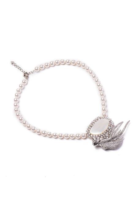 Shop_Opalina Soulful Jewellery_White Mother Of Pearl Studded Pendant Necklace _Online_at_Aza_Fashions