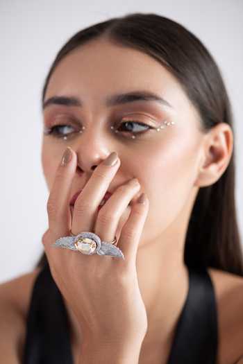 Opalina Soulful Jewellery_Silver Plated Stones Studded Angel Wings Ring _Online_at_Aza_Fashions