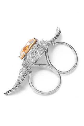 Opalina Soulful Jewellery_Silver Plated Stones Studded Angel Wings Ring _at_Aza_Fashions