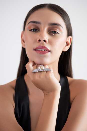 Buy_Opalina Soulful Jewellery_Silver Plated Stones Studded Angel Wings Ring 