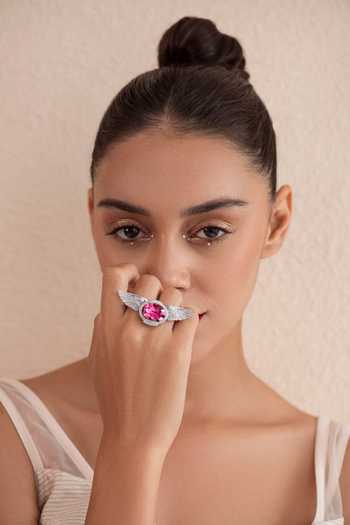 Opalina Soulful Jewellery Silver Plated Stones, Crystals Embellished Angel Wings Ring Online at Aza Fashions Opalina Soulful Jewellery_Silver Plated Stones, Crystals Embellished Angel Wings Ring _Online_at_Aza_Fashions