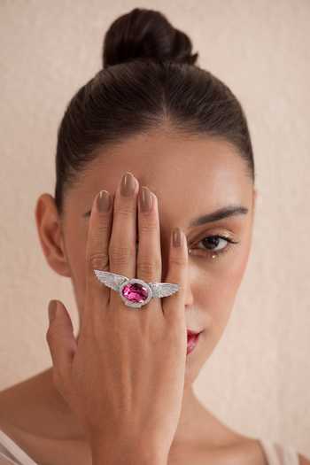 Shop Opalina Soulful Jewellery Silver Plated Stones, Crystals Embellished Angel Wings Ring Online at Aza Fashions Shop_Opalina Soulful Jewellery_Silver Plated Stones, Crystals Embellished Angel Wings Ring _Online_at_Aza_Fashions