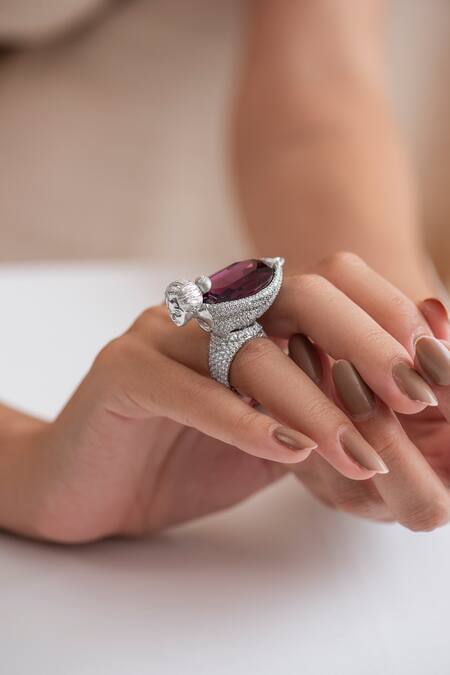 Opalina Soulful Jewellery_Silver Plated Stones Swarovski Embellished Figure Ring _Online_at_Aza_Fashions