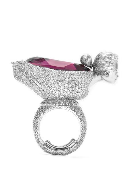 Shop_Opalina Soulful Jewellery_Silver Plated Stones Swarovski Embellished Figure Ring _Online_at_Aza_Fashions