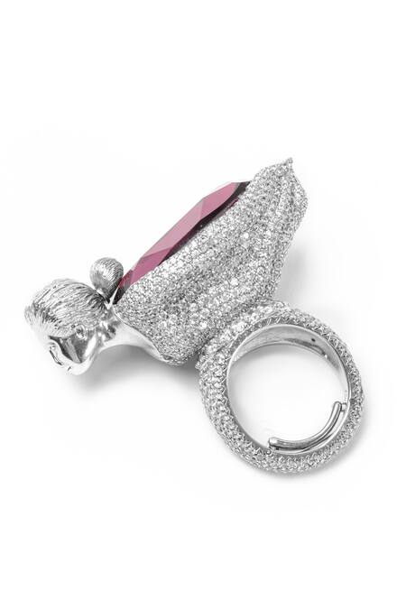 Opalina Soulful Jewellery_Silver Plated Stones Swarovski Embellished Figure Ring _at_Aza_Fashions