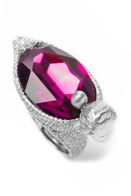 Buy_Opalina Soulful Jewellery_Silver Plated Stones Swarovski Embellished Figure Ring 