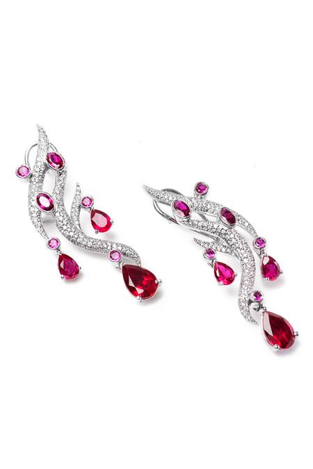 Opalina Soulful Jewellery_Silver Plated Stones Waves Swarovski Embellished Earrings _Online_at_Aza_Fashions