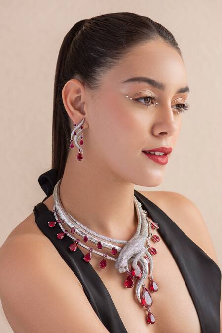 Buy_Opalina Soulful Jewellery_Silver Plated Stones Waves Swarovski Embellished Earrings _Online_at_Aza_Fashions