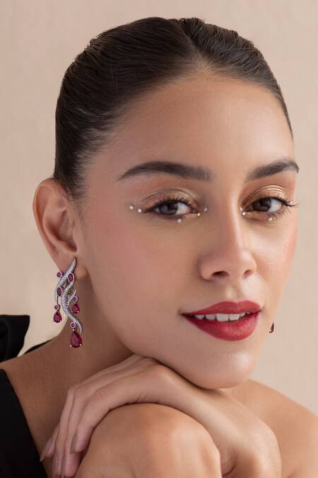 Opalina Soulful Jewellery_Silver Plated Stones Waves Swarovski Embellished Earrings _at_Aza_Fashions