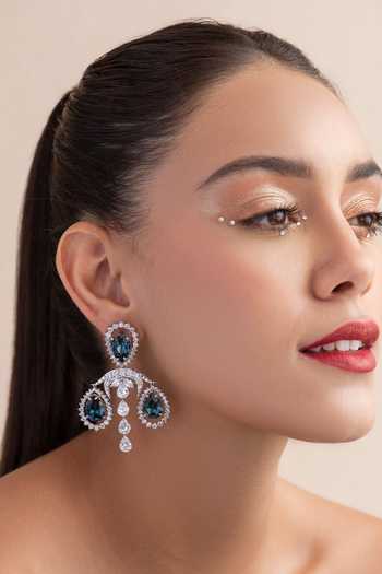 Opalina Soulful Jewellery_Silver Plated Stones, Victorian Swarovski Embellished Chandelier Earrings _Online_at_Aza_Fashions