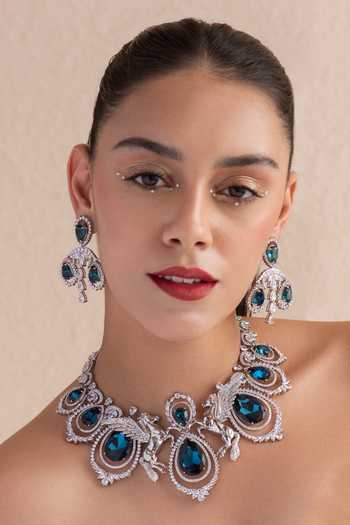 Buy_Opalina Soulful Jewellery_Silver Plated Stones, Victorian Swarovski Embellished Chandelier Earrings _Online_at_Aza_Fashions