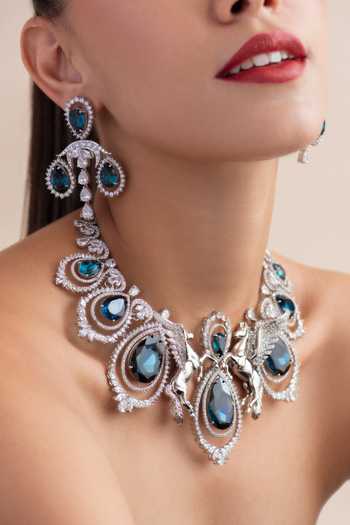 Shop_Opalina Soulful Jewellery_Silver Plated Stones, Victorian Swarovski Embellished Chandelier Earrings _Online_at_Aza_Fashions