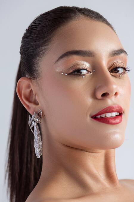 Shop_Opalina Soulful Jewellery_Silver Plated Stones Victorian Swarovski Embellished Statement Earrings _Online_at_Aza_Fashions