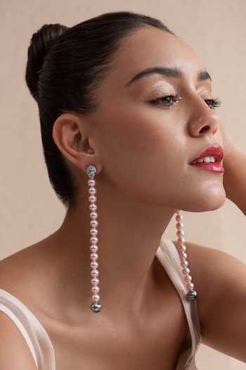 Opalina Soulful Jewellery_Pink Smocking Swarovski Pearl Embellished Long Dangler Earrings _Online_at_Aza_Fashions