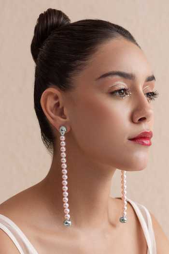 Buy_Opalina Soulful Jewellery_Pink Smocking Swarovski Pearl Embellished Long Dangler Earrings _Online_at_Aza_Fashions