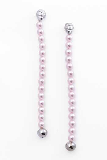 Opalina Soulful Jewellery_Pink Smocking Swarovski Pearl Embellished Long Dangler Earrings _at_Aza_Fashions