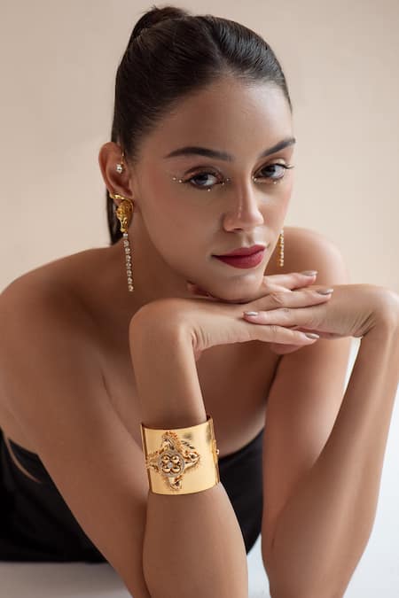 Shop_Opalina Soulful Jewellery_Gold Plated Stones, Crystals Swarovski Embellished Ear Cuffs _Online_at_Aza_Fashions