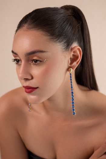 Opalina Soulful Jewellery_Blue Stones Swarovski Embellished Long Dangler Earrings _Online_at_Aza_Fashions