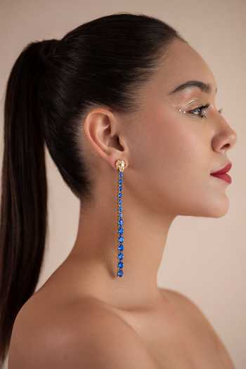 Buy_Opalina Soulful Jewellery_Blue Stones Swarovski Embellished Long Dangler Earrings _Online_at_Aza_Fashions
