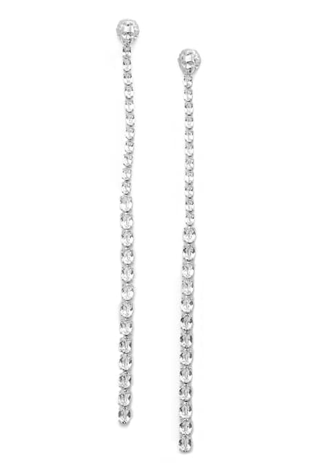Shop Opalina Soulful Jewellery Silver Plated Crystals Embellished Swarovski Stone Long Dangler Earrings at Aza Fashions Shop_Opalina Soulful Jewellery_Silver Plated Crystals Embellished Swarovski Stone Long Dangler Earrings _at_Aza_Fashions