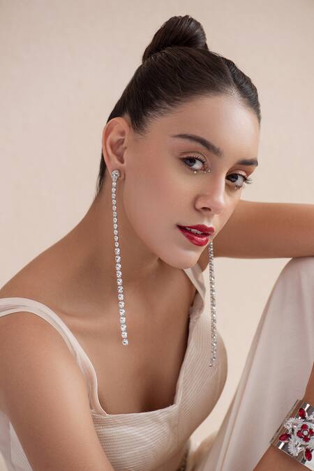 Buy Opalina Soulful Jewellery Silver Plated Crystals Embellished Swarovski Stone Long Dangler Earrings Online at Aza Fashions Buy_Opalina Soulful Jewellery_Silver Plated Crystals Embellished Swarovski Stone Long Dangler Earrings _Online_at_Aza_Fashions