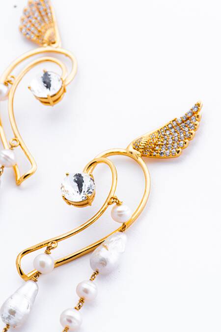 Buy_Opalina Soulful Jewellery_White Smocking, Pearls, Crystals Swarovski Stone And Embellished Ear Cuffs _Online_at_Aza_Fashions