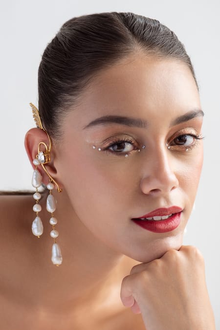 Shop_Opalina Soulful Jewellery_White Smocking, Pearls, Crystals Swarovski Stone And Embellished Ear Cuffs 