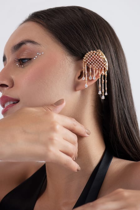 Opalina Soulful Jewellery Gold Plated Stones Jaguar Swarovski Embellished Ear Cuffs Online at Aza Fashions Opalina Soulful Jewellery_Gold Plated Stones Jaguar Swarovski Embellished Ear Cuffs _Online_at_Aza_Fashions