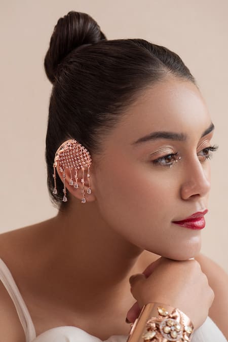Opalina Soulful Jewellery Pink Carved Work Jaguar Embellished Ear Cuffs