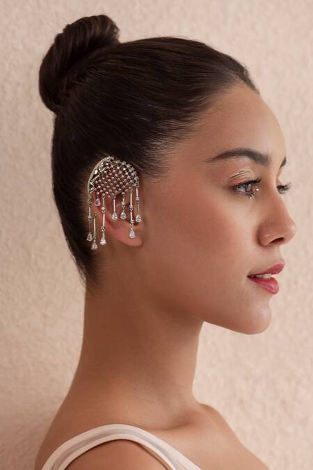 Opalina Soulful Jewellery_Silver Plated Smocking, Crystals Jaguar Embellished Swarovski Stone Ear Cuffs _Online_at_Aza_Fashions