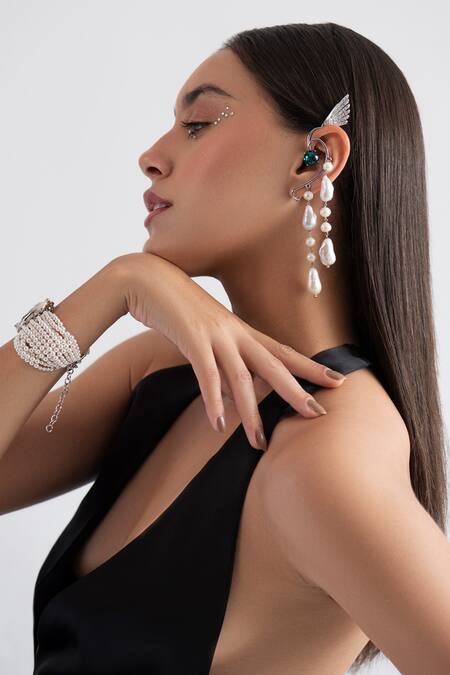 Opalina Soulful Jewellery_Silver Plated Stones, Pearls And Swarovski Embellished Ear Cuffs _Online_at_Aza_Fashions