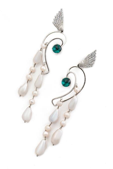 Shop_Opalina Soulful Jewellery_Silver Plated Stones, Pearls And Swarovski Embellished Ear Cuffs _Online_at_Aza_Fashions
