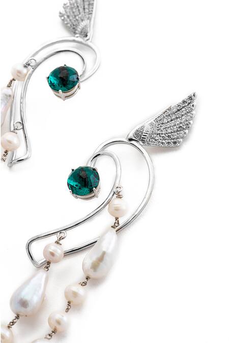 Opalina Soulful Jewellery_Silver Plated Stones, Pearls And Swarovski Embellished Ear Cuffs _at_Aza_Fashions