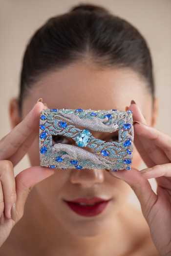Opalina Soulful Jewellery_Silver Plated Stones Jaguar Swarovski Embellished Cuff _Online_at_Aza_Fashions