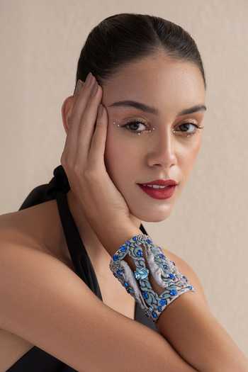 Buy_Opalina Soulful Jewellery_Silver Plated Stones Jaguar Swarovski Embellished Cuff _Online_at_Aza_Fashions