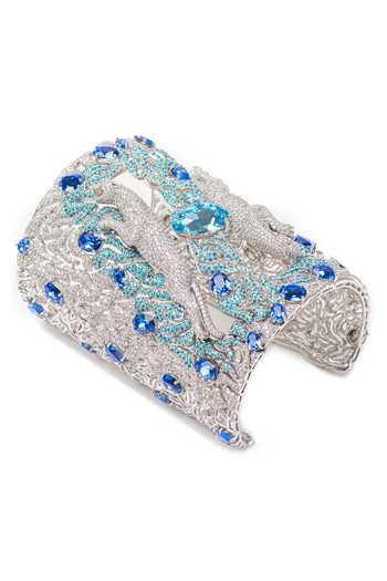 Shop_Opalina Soulful Jewellery_Silver Plated Stones Jaguar Swarovski Embellished Cuff _Online_at_Aza_Fashions