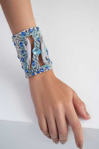 Opalina Soulful Jewellery_Silver Plated Stones Jaguar Swarovski Embellished Cuff _at_Aza_Fashions