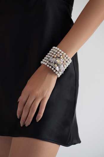 Opalina Soulful Jewellery_White Stones, Pearls Swarovski And Embellished Cuff _Online_at_Aza_Fashions