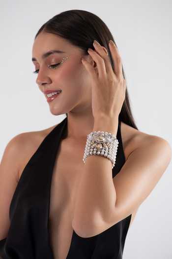 Buy_Opalina Soulful Jewellery_White Stones, Pearls Swarovski And Embellished Cuff 