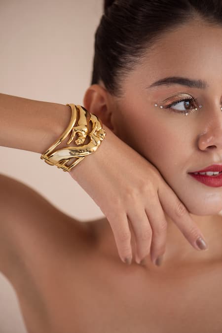 Shop_Opalina Soulful Jewellery_Gold Plated Chains Jaguar Carved Work Bracelet _Online_at_Aza_Fashions