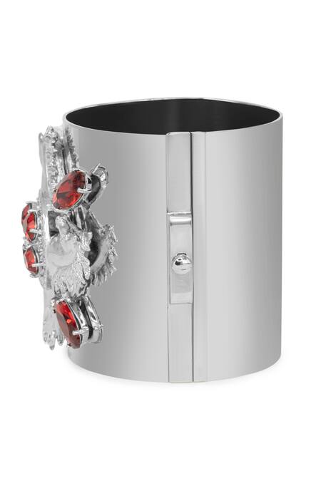 Shop_Opalina Soulful Jewellery_Silver Plated Smocking, Stones Stallion Swarovski Embellished Cuff _Online_at_Aza_Fashions