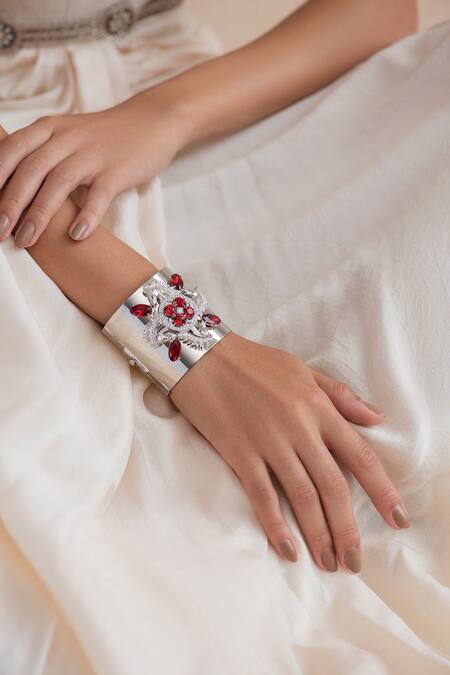 Shop_Opalina Soulful Jewellery_Silver Plated Smocking, Stones Stallion Swarovski Embellished Cuff 