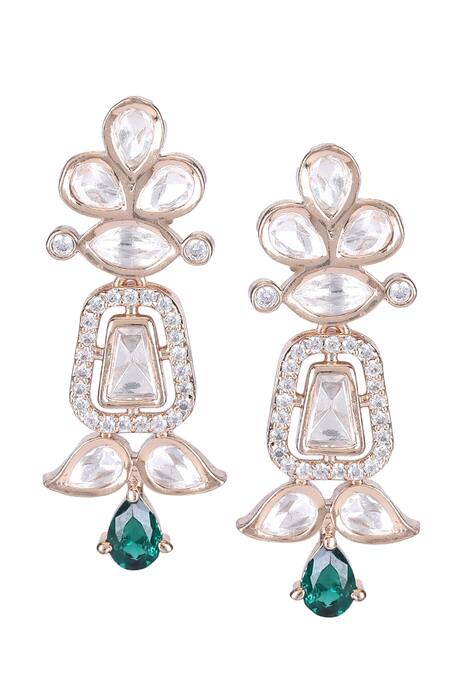 Auraa Trends_Green Zari, Diamonds Zircon Embellished Necklace Set _at_Aza_Fashions