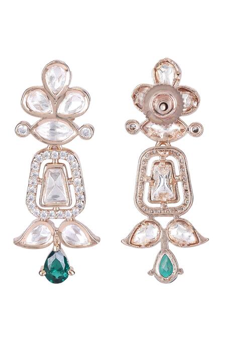 Buy_Auraa Trends_Green Zari, Diamonds Zircon Embellished Necklace Set 