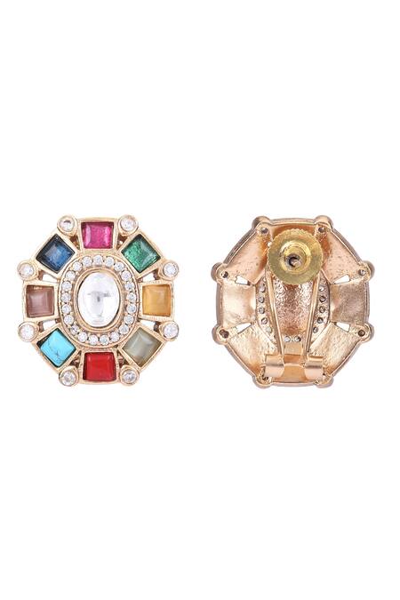 Buy_Auraa Trends_Multi Color Stones, Diamonds Kundan Embellished Choker Set _Online_at_Aza_Fashions