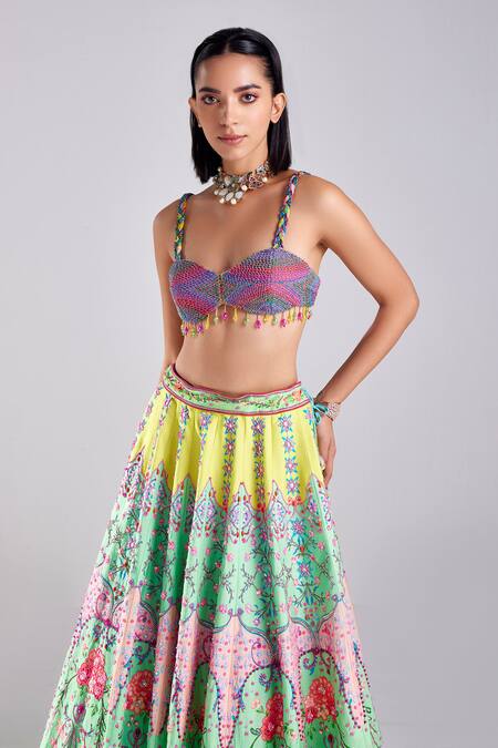 Diyarajvvir Multi Color , Silk, Satin Beads, Floral Jaal Print Lehenga Set Online at Aza Fashions Diyarajvvir_Multi Color , Silk, Satin Beads, Floral Jaal Print Lehenga Set _Online_at_Aza_Fashions