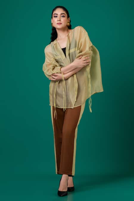 Megha Garg Green Modal Satin Hand Embroidered Thread Round Jacket Pant Set