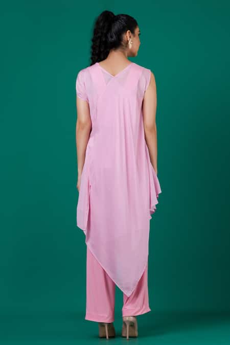 Megha Garg V Neck Embroidered Draped Top & Pant Set 